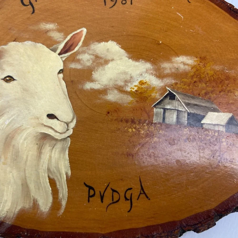 Vintage 1981s Wooden Decor Goat Village Artist